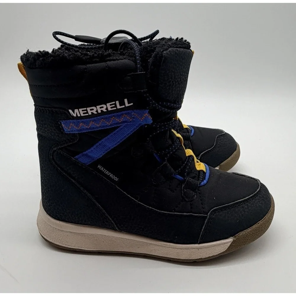 Merrell Snow Boots Youth Sz 11 Black Snow Crush 3.0 MK266123 Waterproof Fur‎